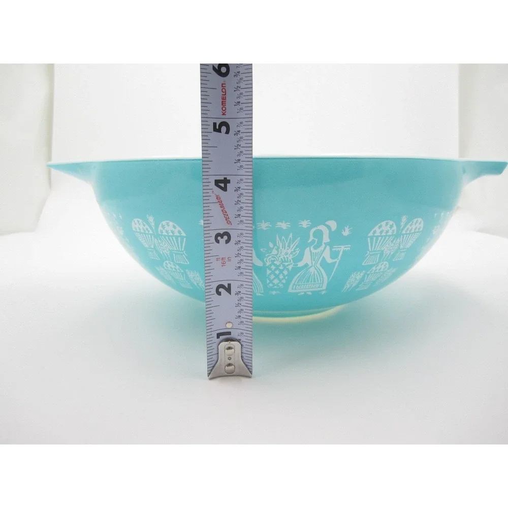 Vtg Pyrex Butterprint Turquoise 444 Cinderella Mixing Bowl 4 Qt Amish Print